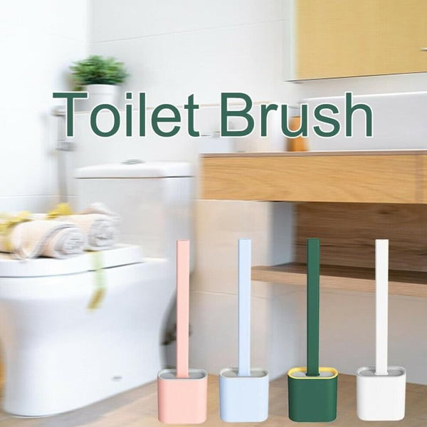 Bathroom Silicone Bristles Toilet Brush Wall Mount Holder Deep Cleaner Tool Set 